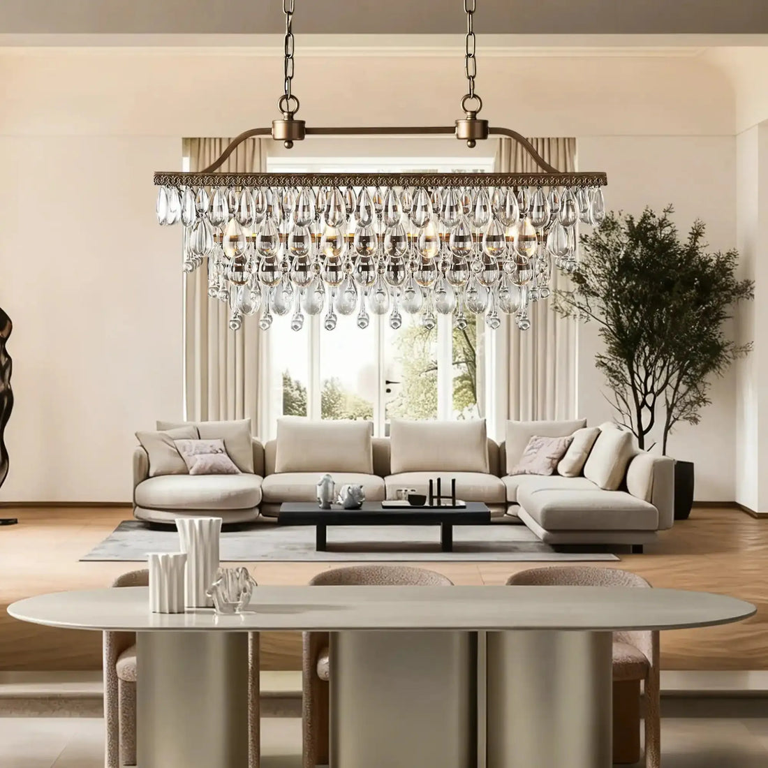 Anabelle Rectangular Chandelier in clear - modern dining room lighting