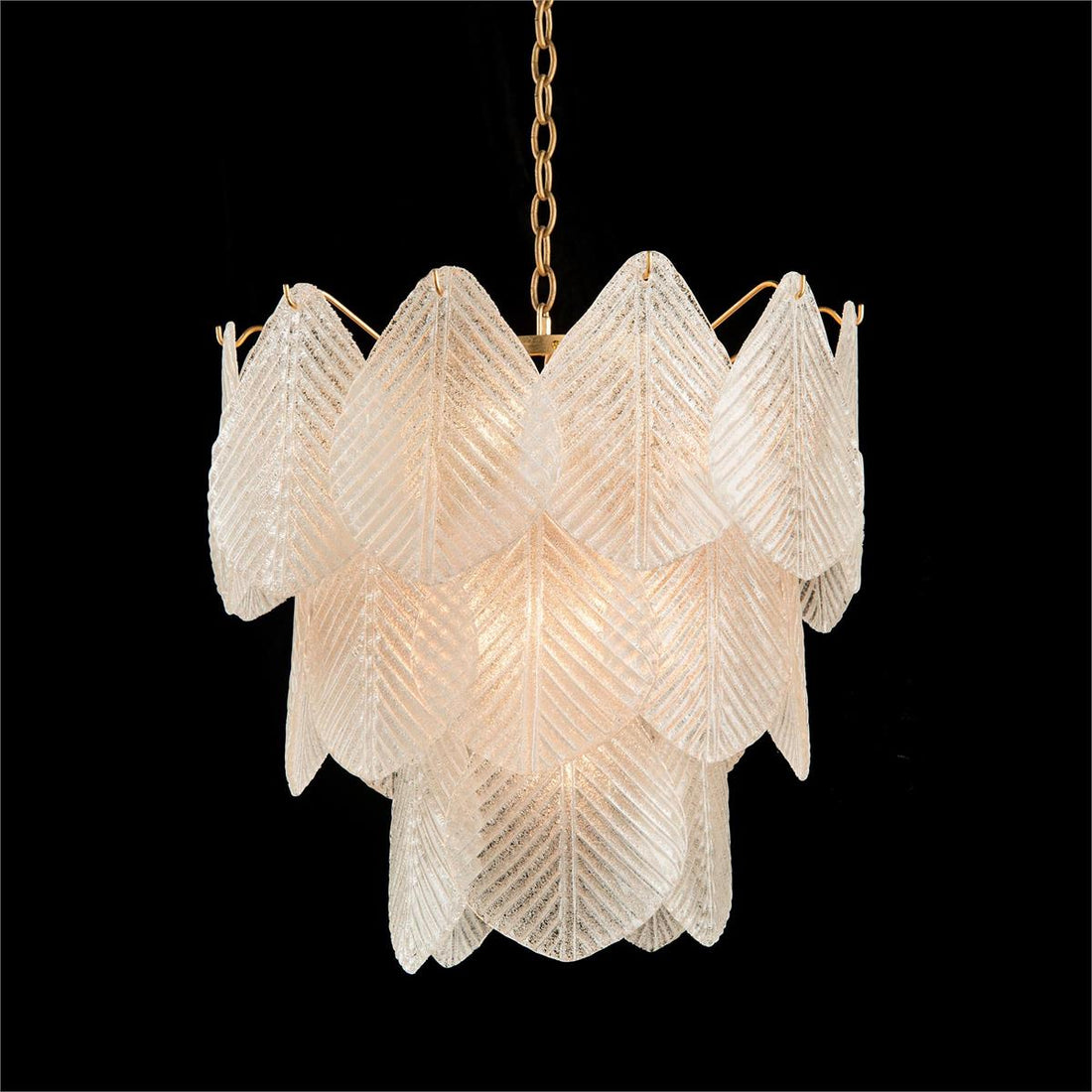 Antique Gold Frosted Glass Nine - Light Chandelier with Cascading Petal Design - Jecanoli