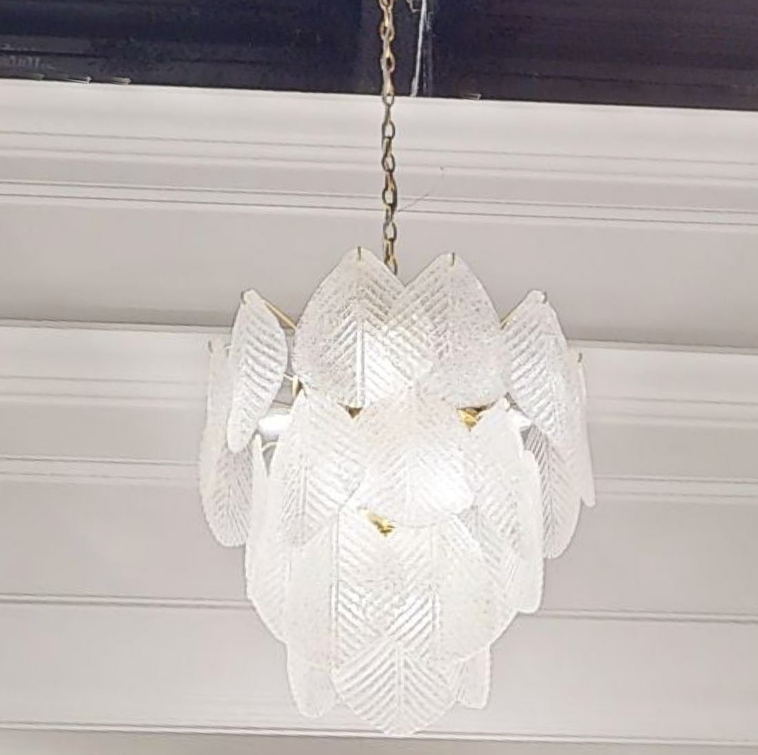 Antique Gold Frosted Glass Nine - Light Chandelier with Cascading Petal Design - Jecanoli