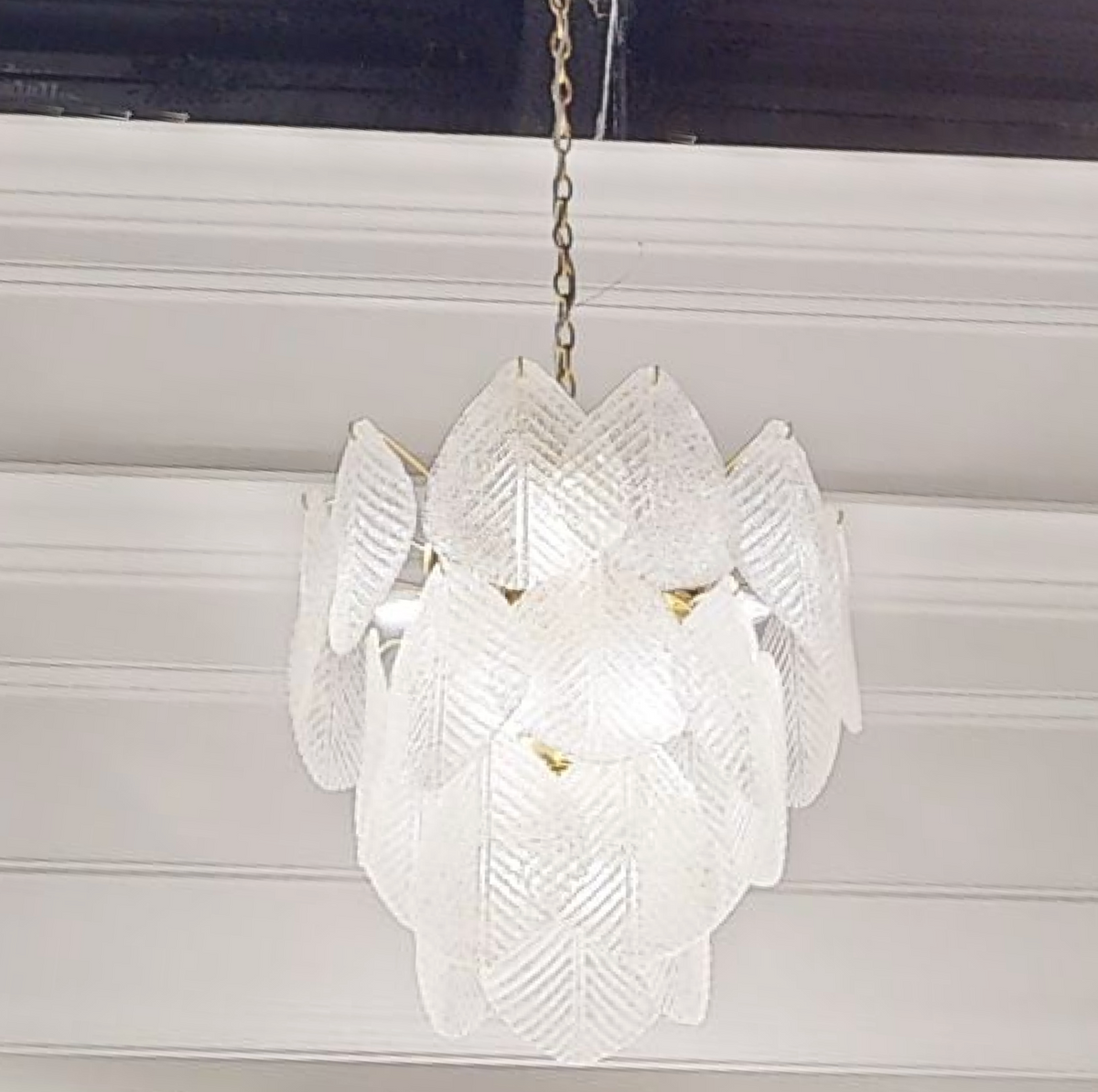 Antique Gold Frosted Glass Nine - Light Chandelier with Cascading Petal Design - Jecanoli