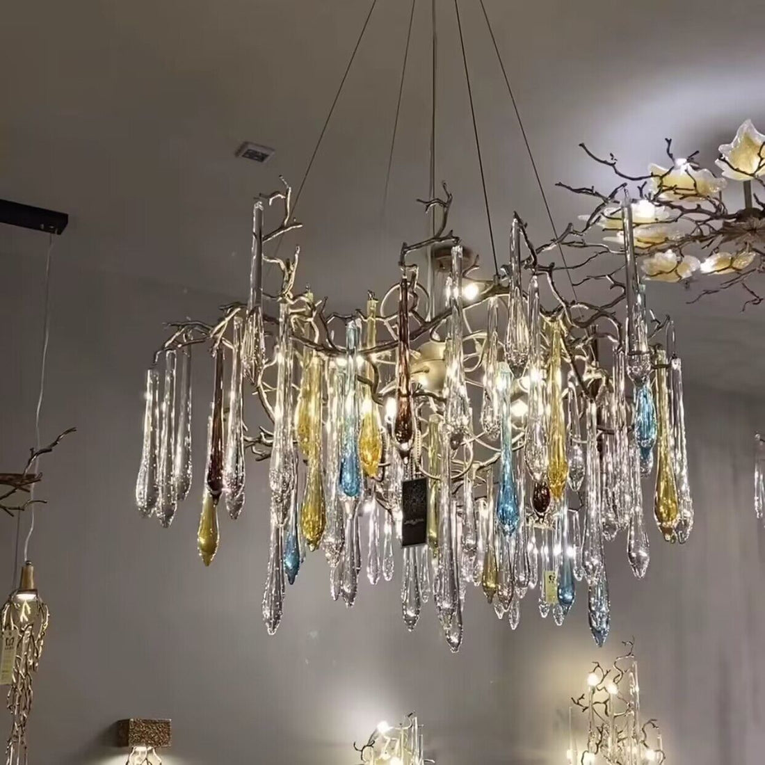 Artistic Branch Chandelier with Blue Glaze Drops for Dining Room - D23.6"*H19.7"/31.6kgBlueWarm LightJecanoli