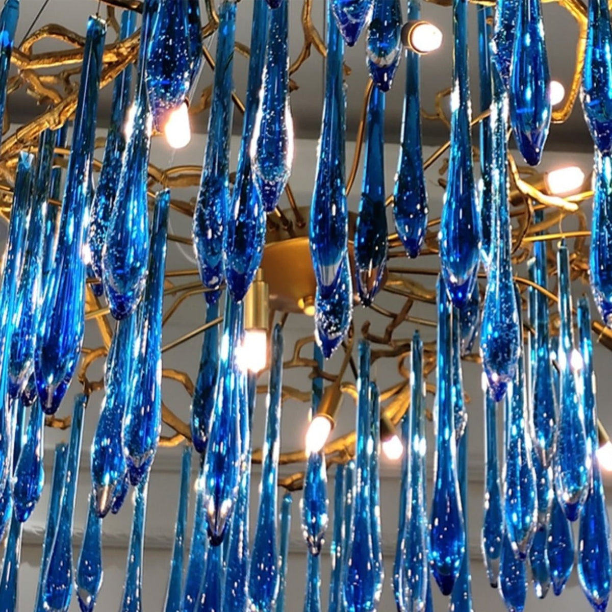 Artistic Branch Chandelier with Blue Glaze Drops for Dining Room - D23.6"*H19.7"/31.6kgColorfulWarm LightJecanoli
