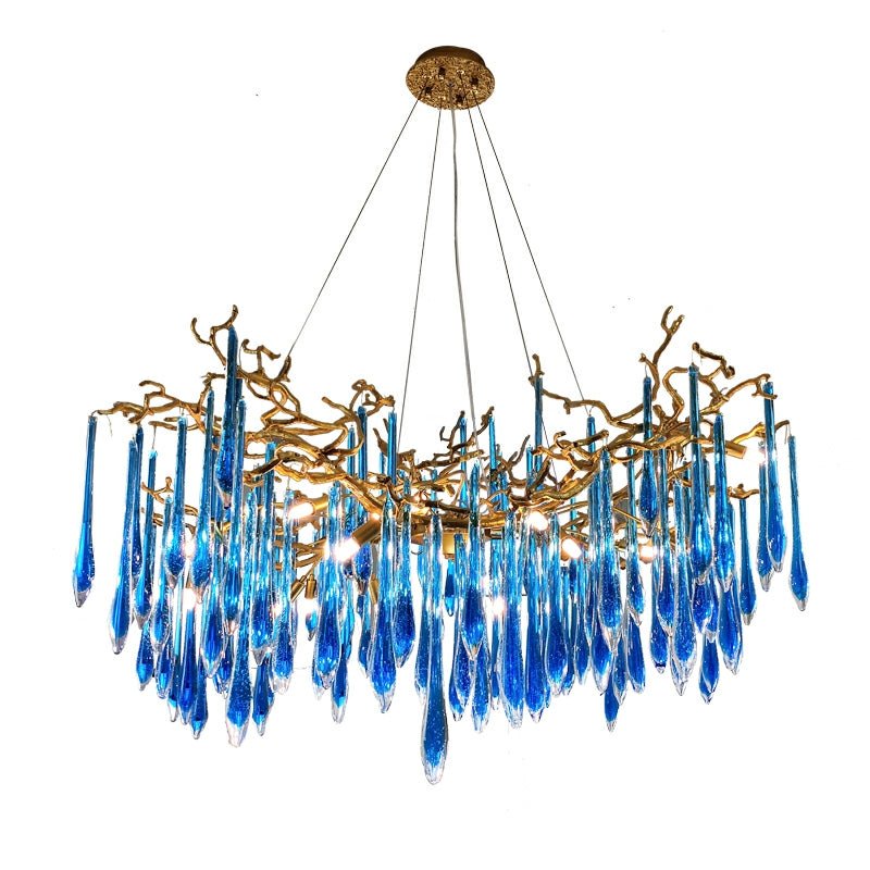 Artistic Branch Chandelier with Blue Glaze Drops for Dining Room - D23.6"*H19.7"/31.6kgBlueWarm LightJecanoli