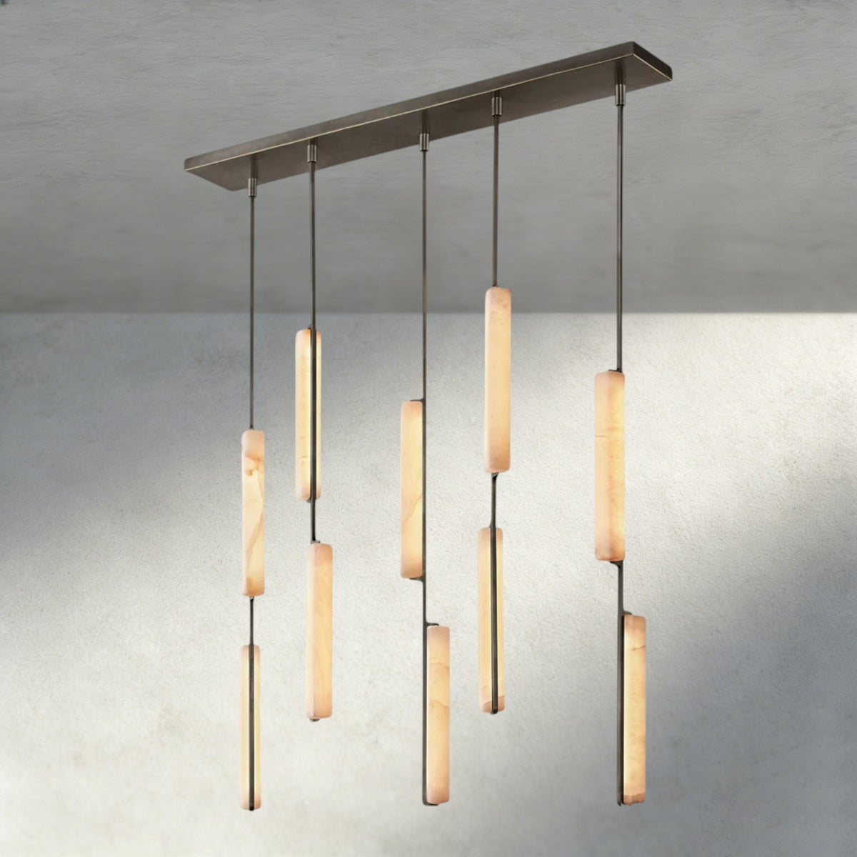 Audubon Alabaster Linear Chandelier 54"-Jecanoli