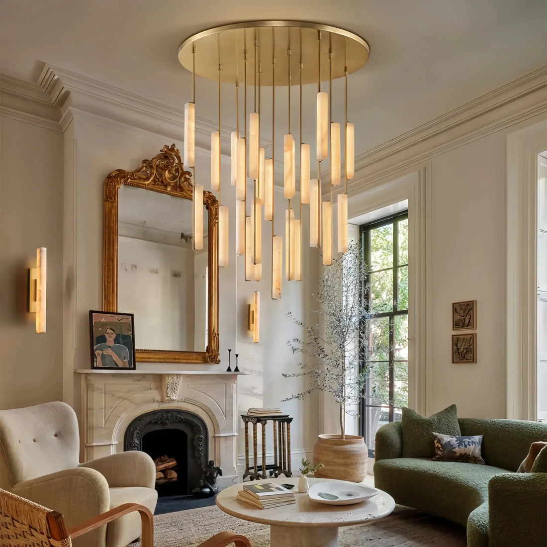 Audubon Alabaster Round Chandelier 24", 40", 56"-Jecanoli