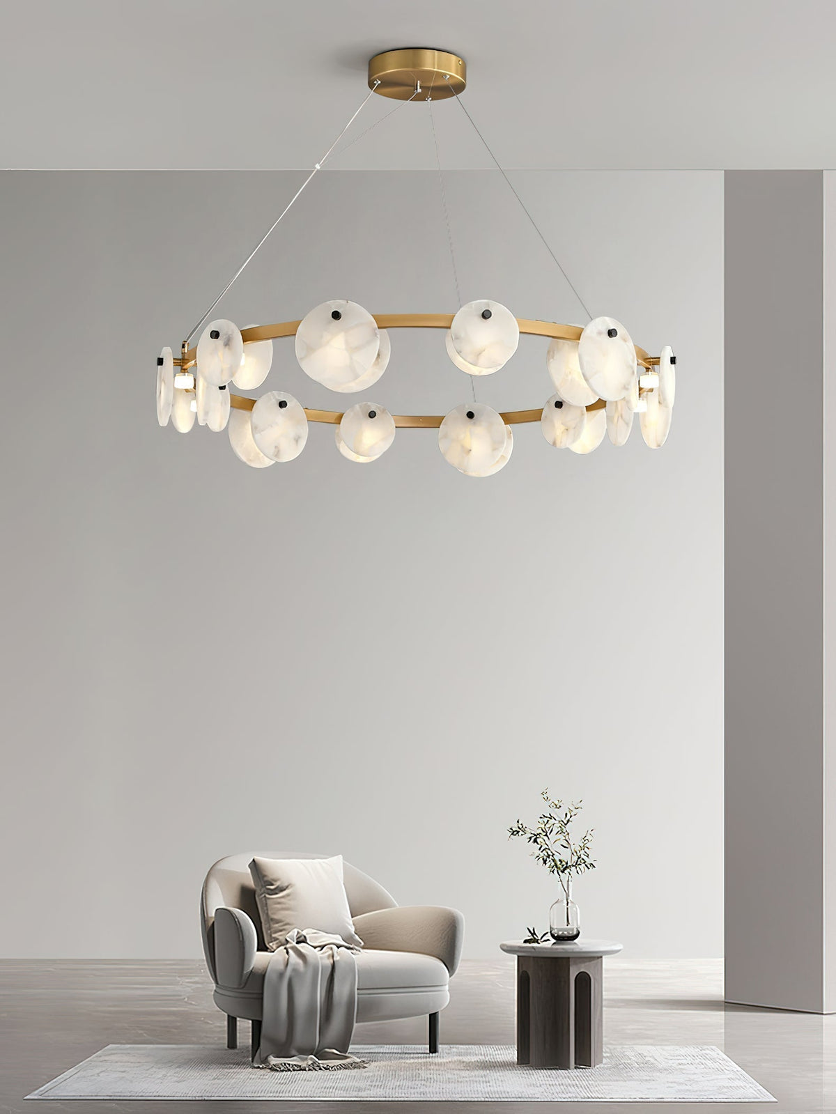 Austen Alabaster Chandelier - 6 heads D 60cm x H 15cm / ∅ 23.6″ x H 5.9″Brass＆WhiteJecanoli