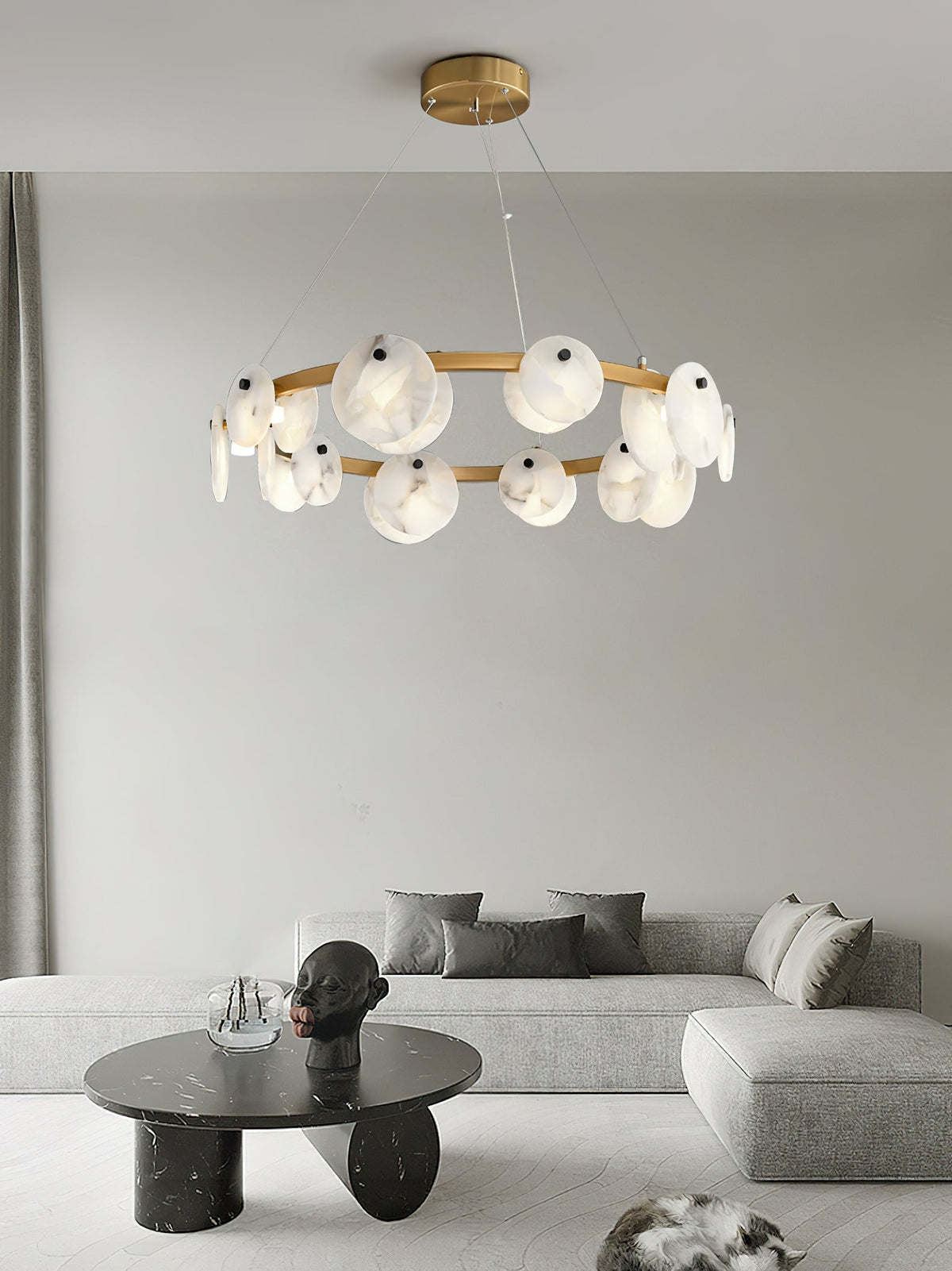 Austen Alabaster Chandelier - 6 heads D 60cm x H 15cm / ∅ 23.6″ x H 5.9″Brass＆WhiteJecanoli