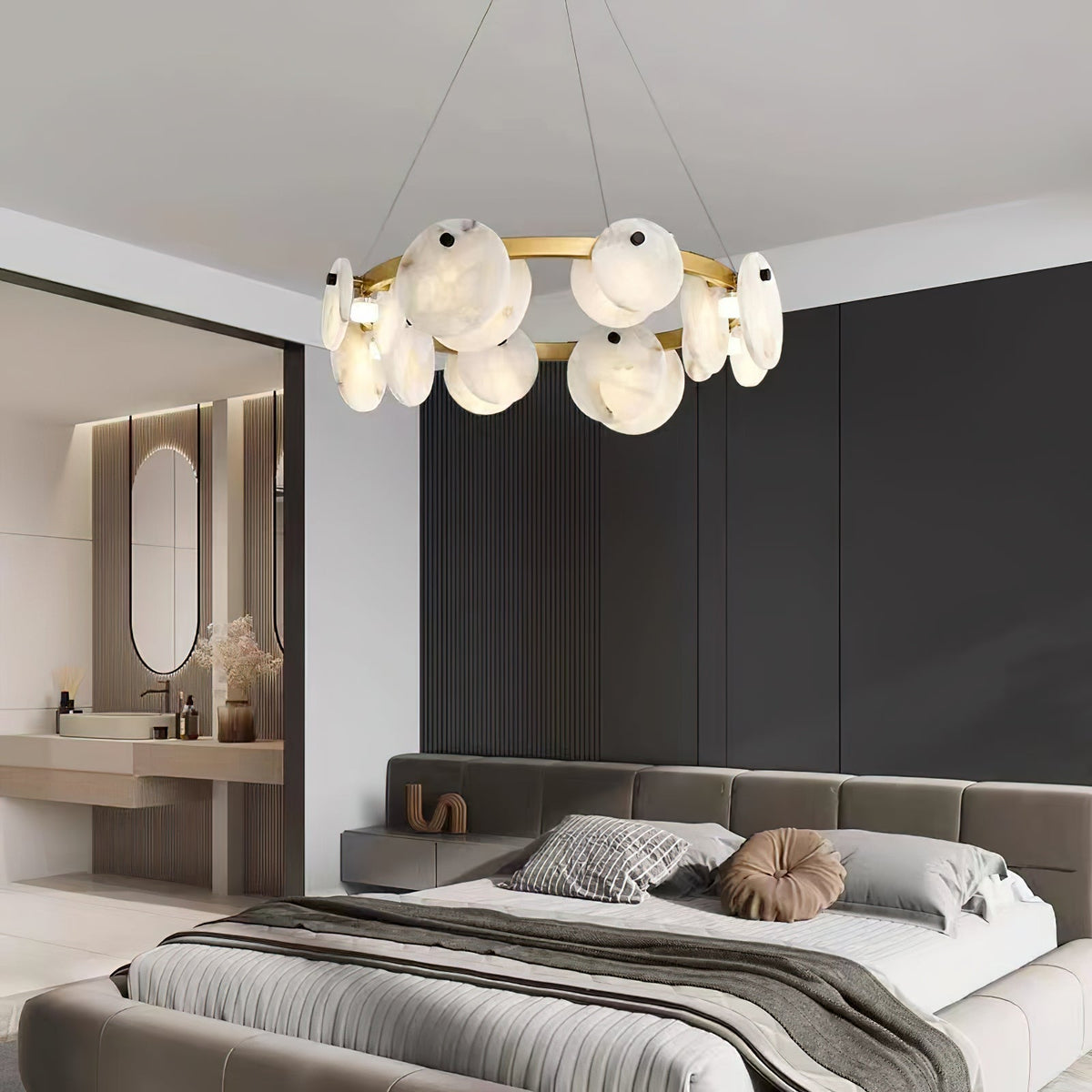 Austen Alabaster Chandelier - 6 heads D 60cm x H 15cm / ∅ 23.6″ x H 5.9″Brass＆WhiteJecanoli