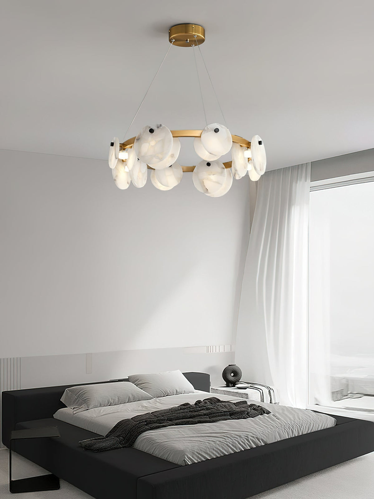 Austen Alabaster Chandelier - 6 heads D 60cm x H 15cm / ∅ 23.6″ x H 5.9″Brass＆WhiteJecanoli