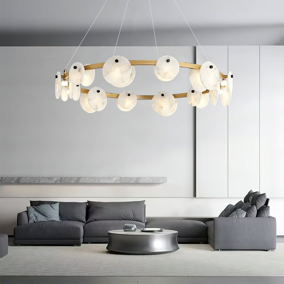 Austen Alabaster Chandelier - 8 heads D 80cm x H 15cm / ∅ 31.5″ x H 5.9″Brass＆WhiteJecanoli