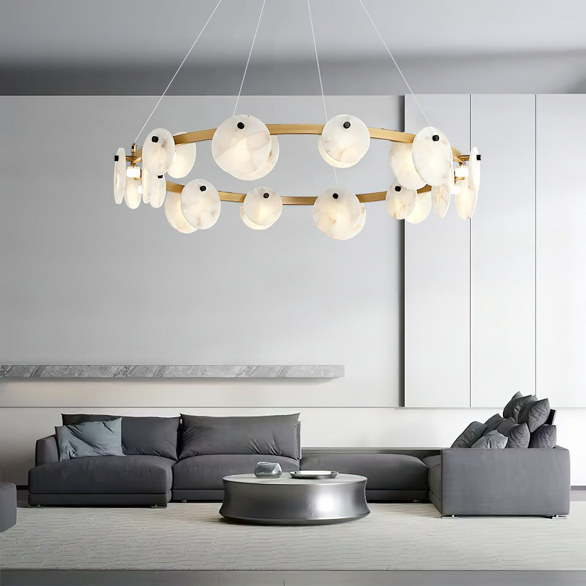 Austen Alabaster Chandelier - 8 heads D 80cm x H 15cm / ∅ 31.5″ x H 5.9″Brass＆WhiteJecanoli