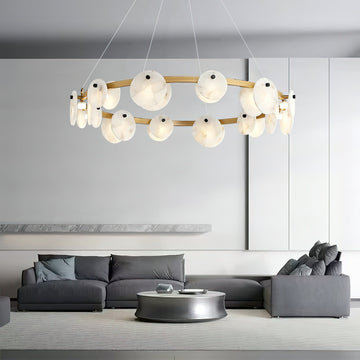 Austen Alabaster Chandelier - 8 heads D 80cm x H 15cm / ∅ 31.5″ x H 5.9″Brass＆WhiteJecanoli