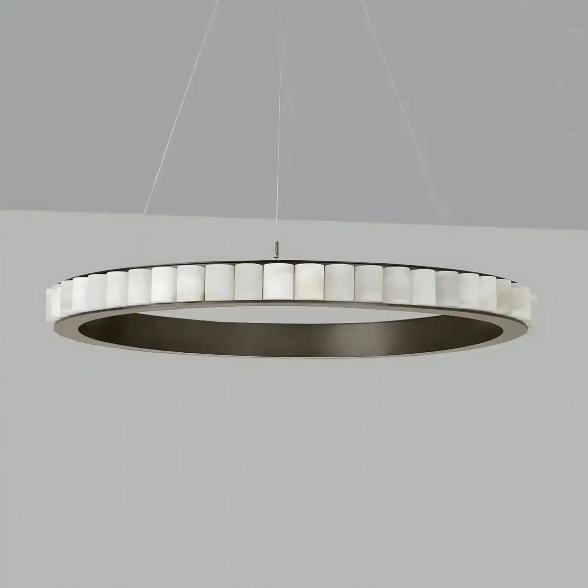 Avalon Alabaster Round Chandelier - 23.6″Dia x 59″HBlackWarm White-Jecanoli
