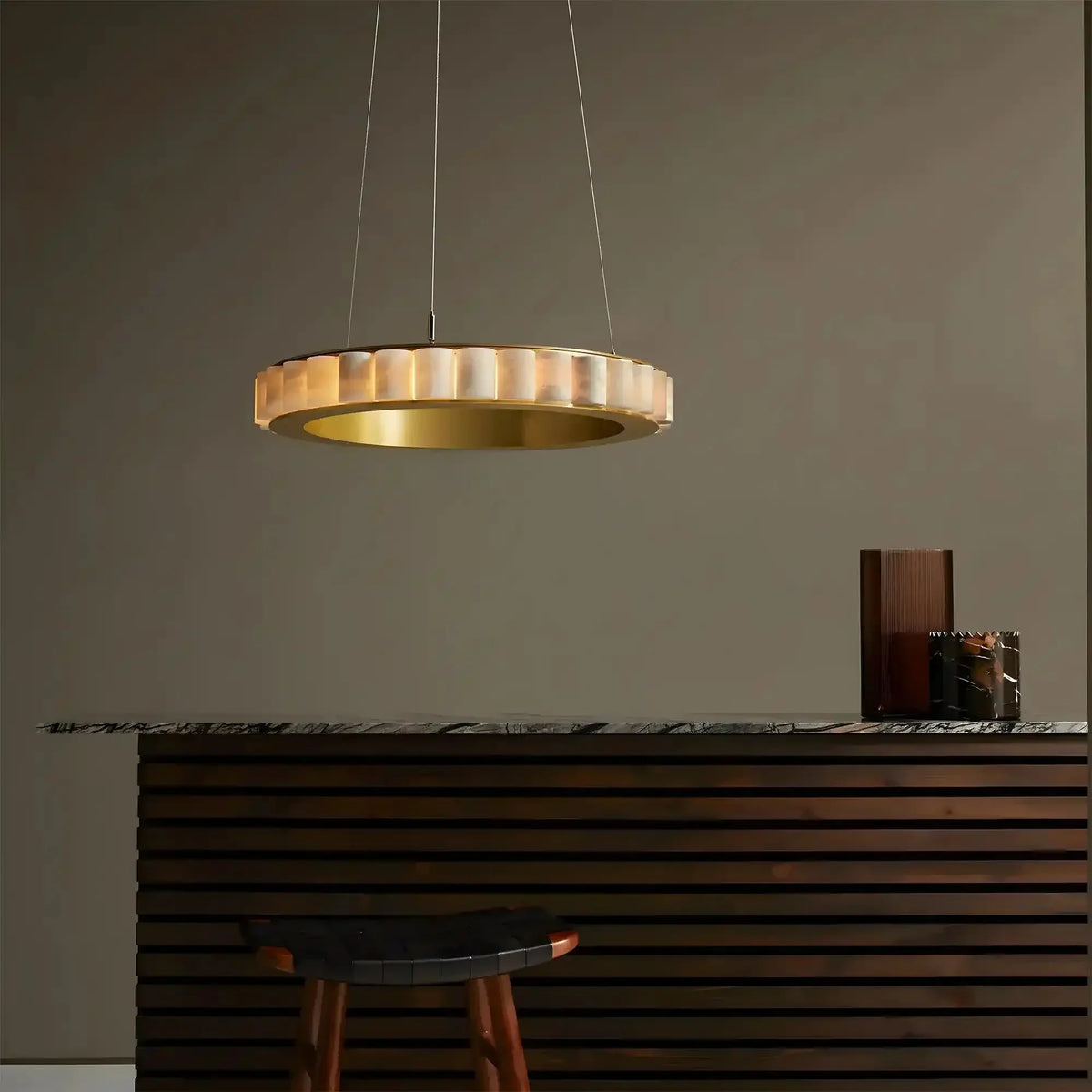 Avalon Alabaster Round Chandelier - 31.5″Dia x 59″HCopperWarm White-Jecanoli
