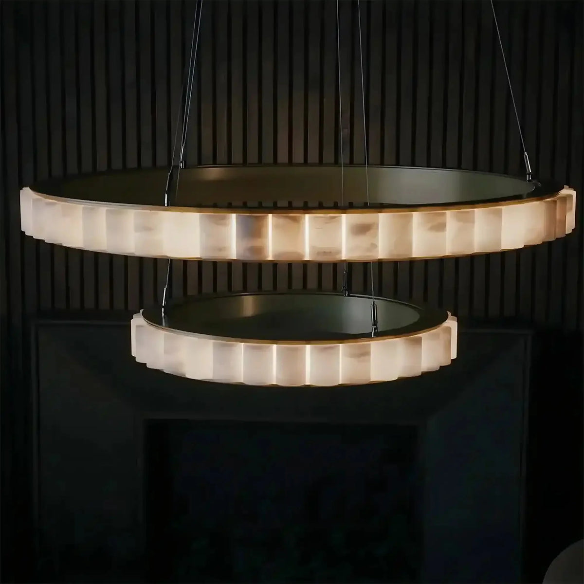 Avalon Alabaster Round Chandelier - 31.5″Dia x 59″HCopperWarm White-Jecanoli