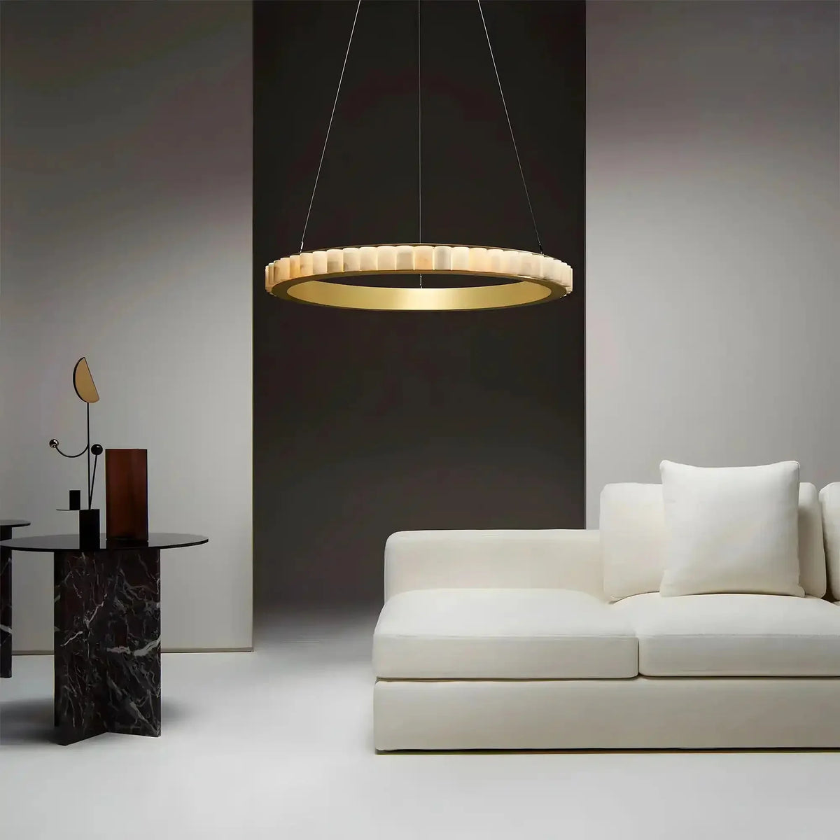 Avalon Alabaster Round Chandelier - 31.5″Dia x 59″HCopperWarm White-Jecanoli