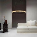 Avalon Alabaster Round Chandelier - 23.6″Dia x 59″HBlackWarm White-Jecanoli