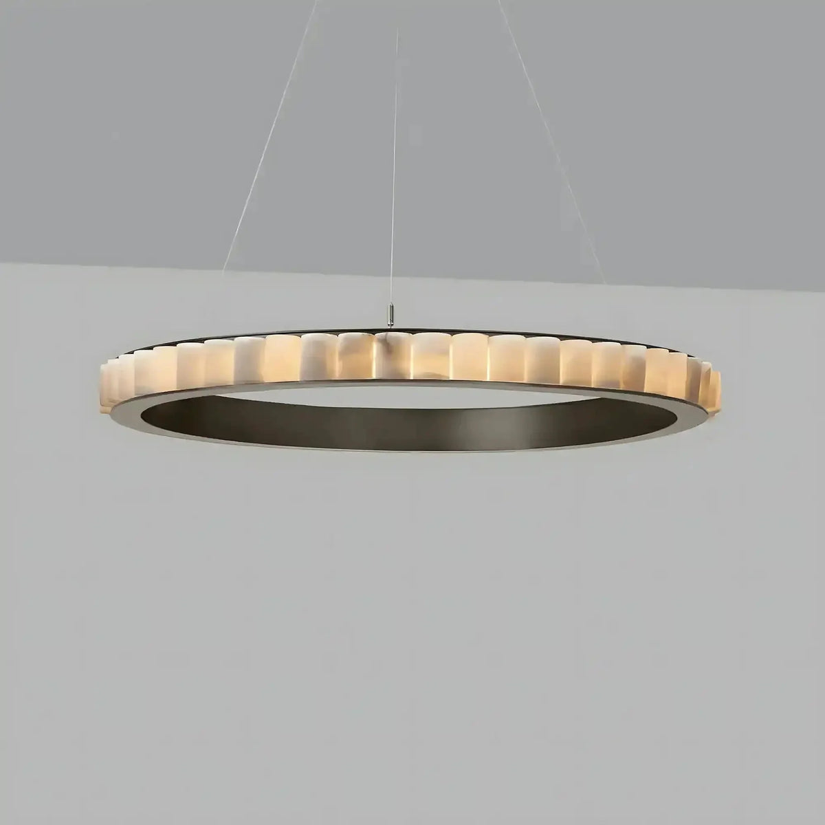 Avalon Alabaster Round Chandelier - 39.4″Dia x 59″HBlackWarm White-Jecanoli