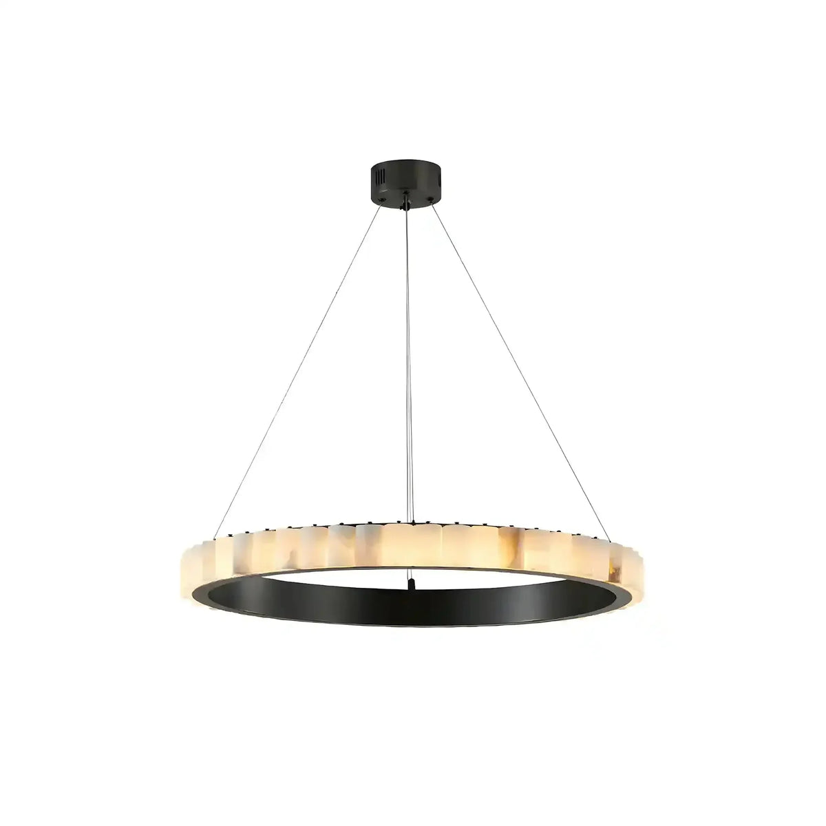 Avalon Alabaster Round Chandelier - 23.6″Dia x 59″HBlackWarm White-Jecanoli