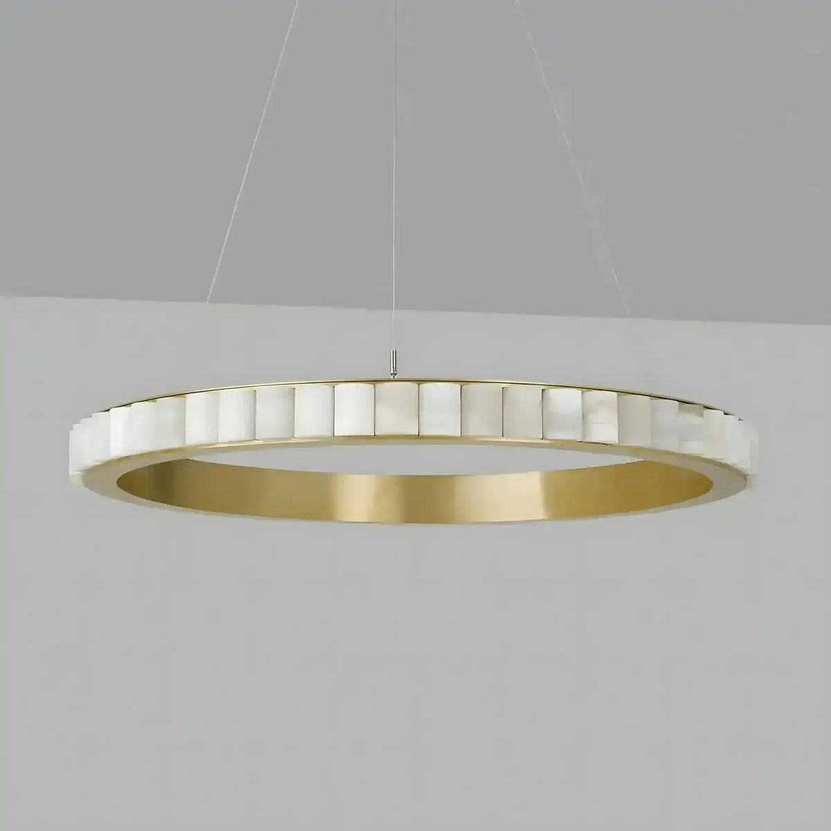 Avalon Alabaster Round Chandelier - 23.6″Dia x 59″HBlackWarm White-Jecanoli