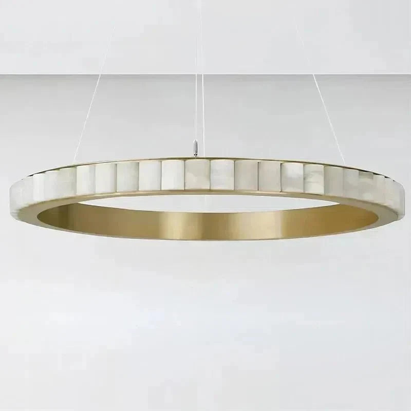 Avalon Halo Modern Chandelier - Satin Brass With Honed Alabaster Stone-Jecanoli