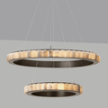 Avalon Halo Modern Chandelier - Satin Brass With Honed Alabaster Stone-Jecanoli