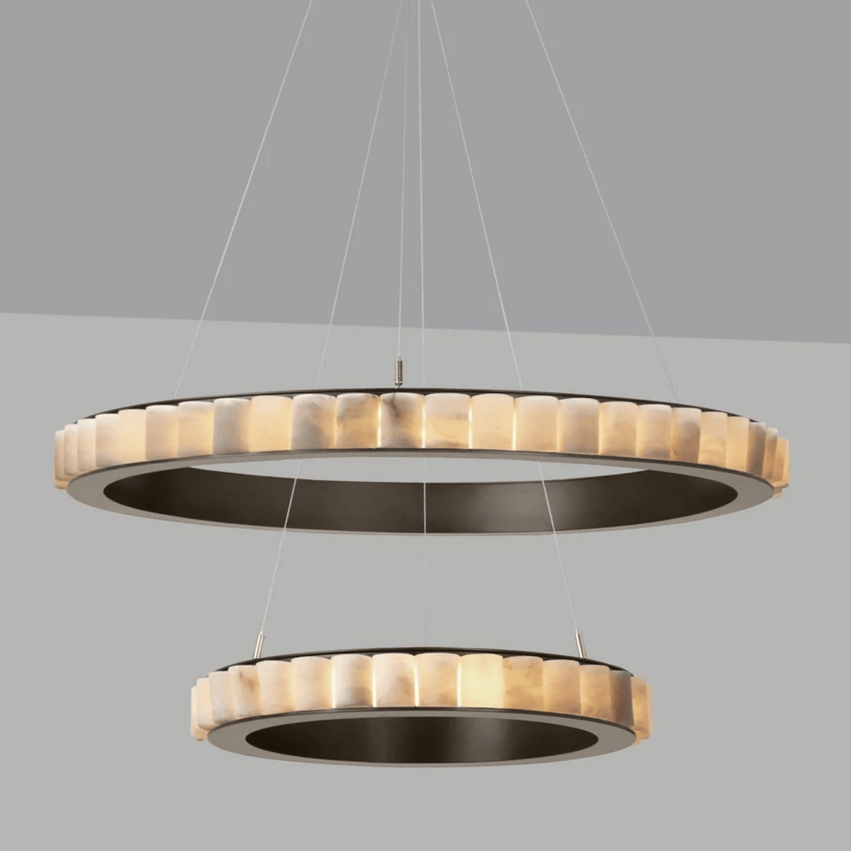 Avalon Halo Modern Chandelier - Satin Brass With Honed Alabaster Stone-Jecanoli