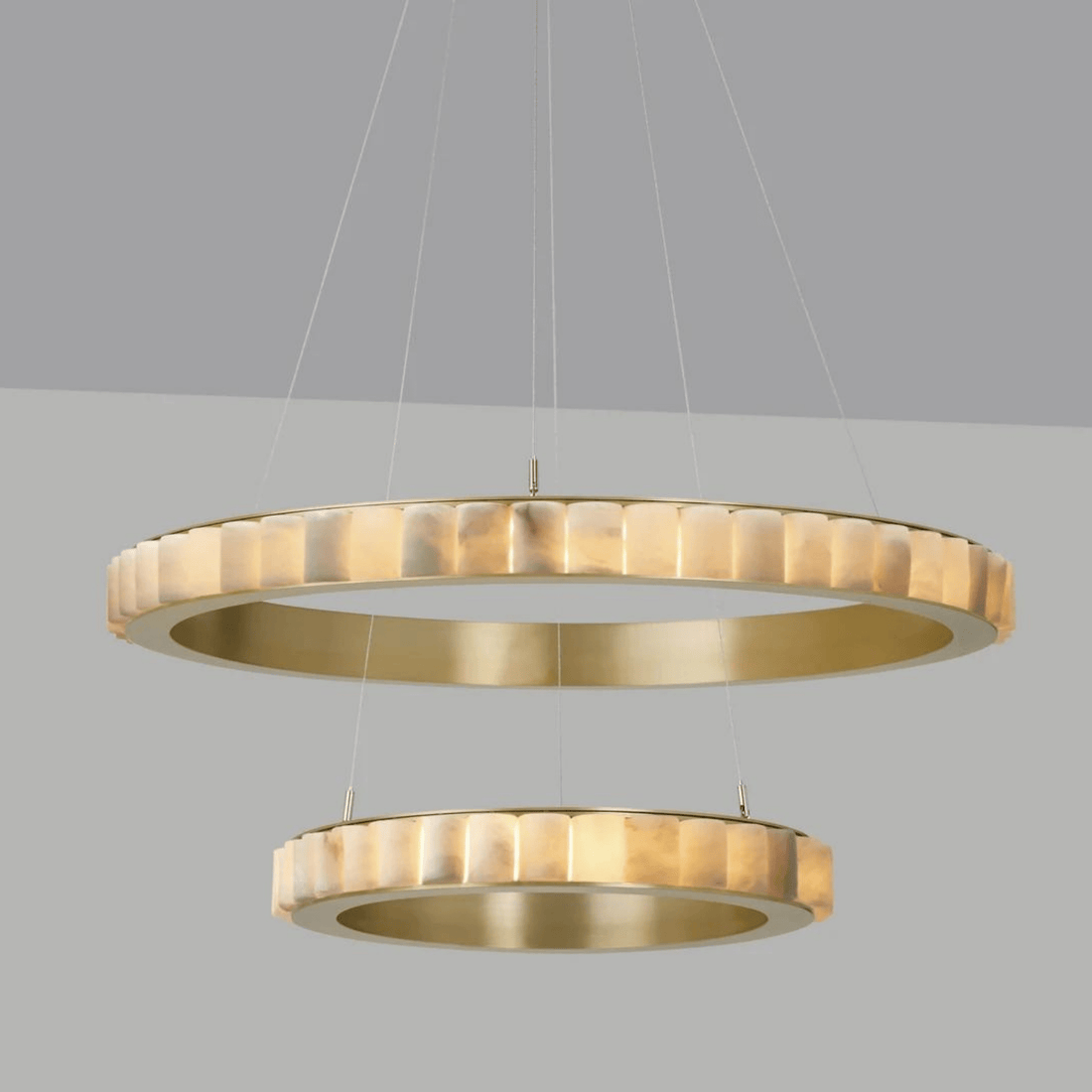 Avalon Halo Modern Chandelier - Satin Brass With Honed Alabaster Stone-Jecanoli