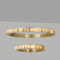 Avalon Halo Modern Chandelier - Satin Brass With Honed Alabaster Stone-Jecanoli