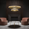 Avalon Halo Modern Chandelier - Satin Brass With Honed Alabaster Stone-Jecanoli