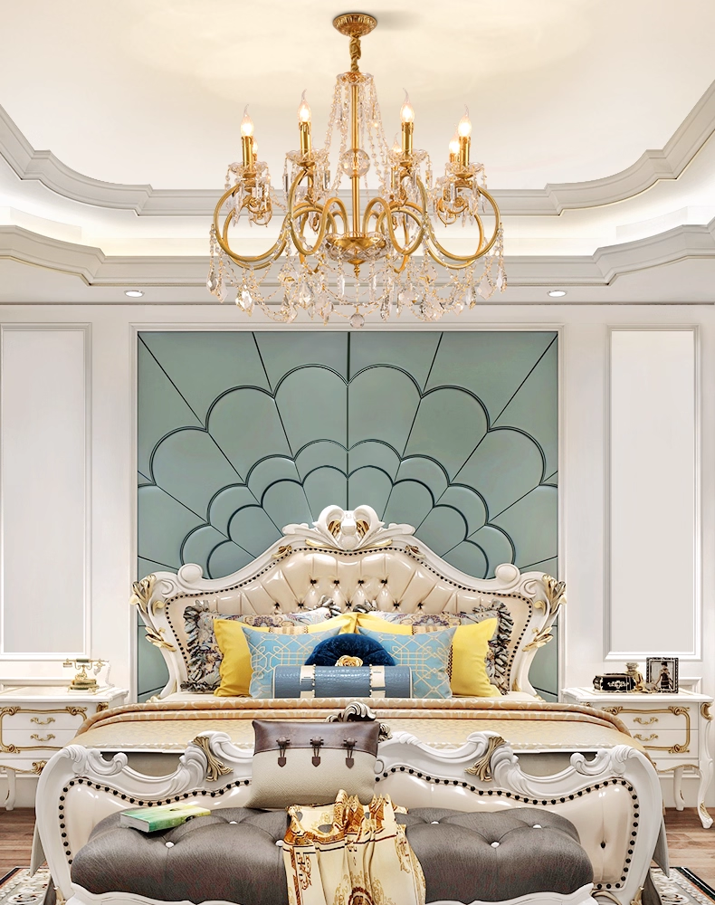 8 Lights Candle Style Small Brass and Crystal Chandelier for Bedroom-铜灯-Jecanoli