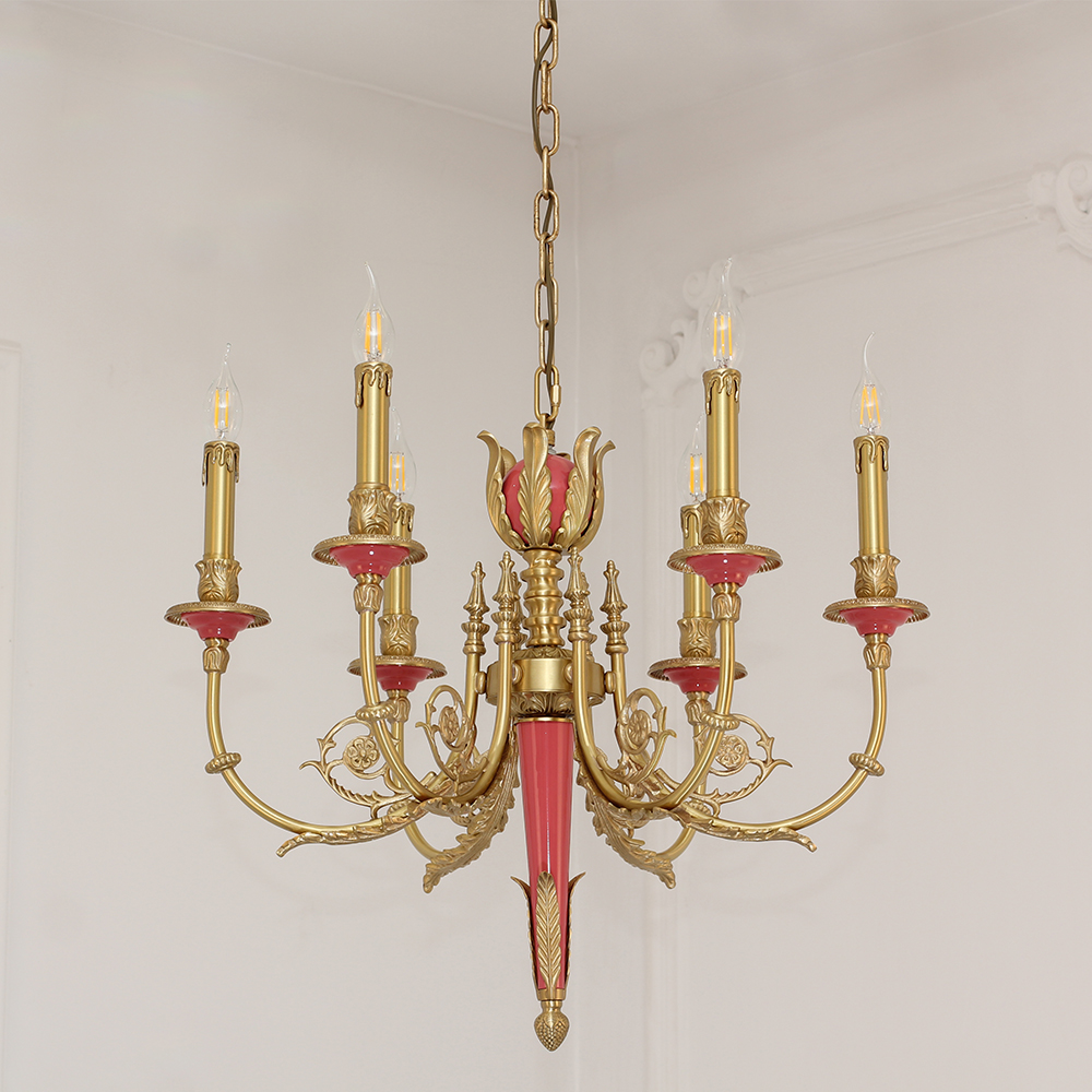 26X23 Inch 6 Lights Rococo Style Antique Copper Chandelier Small Pink Bedroom Chandelier-铜灯-Jecanoli