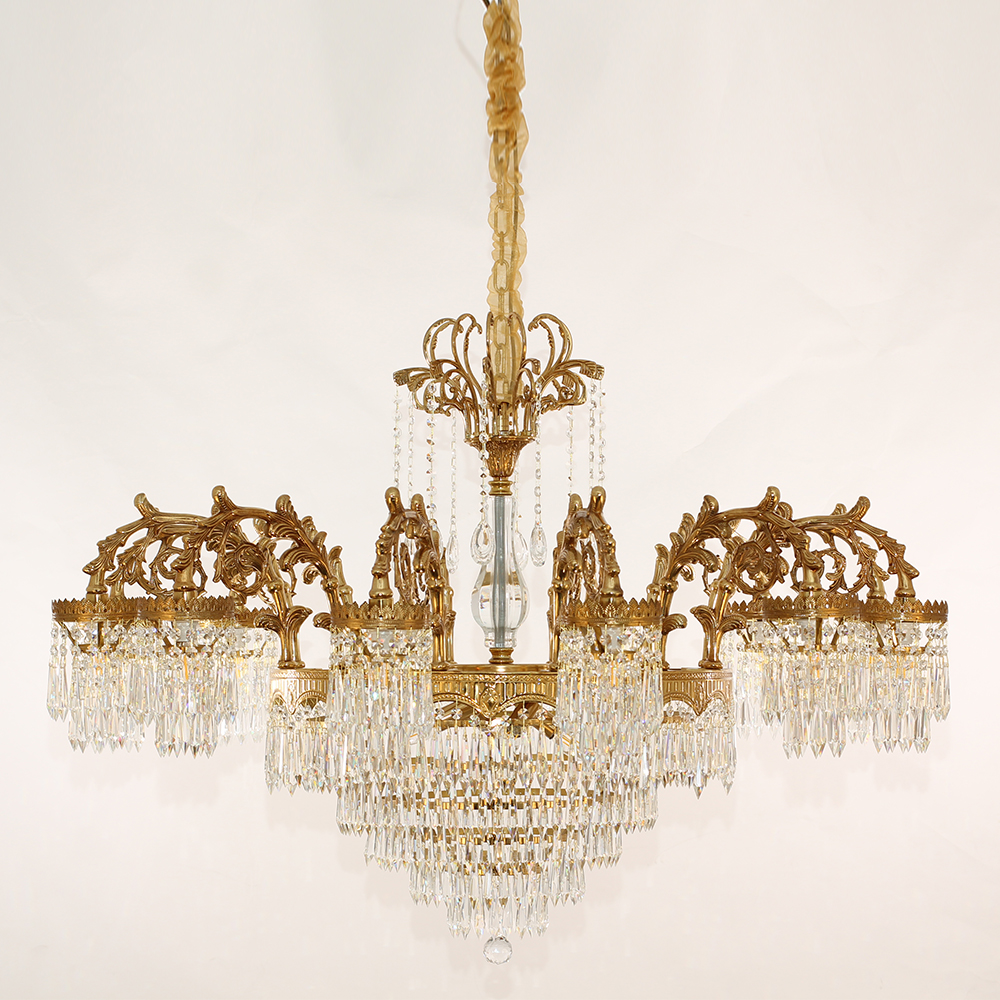 47 Inch Wide French Empire Style Brass Crystal Chandelier Gold Living Room Chandelier-铜灯-Jecanoli
