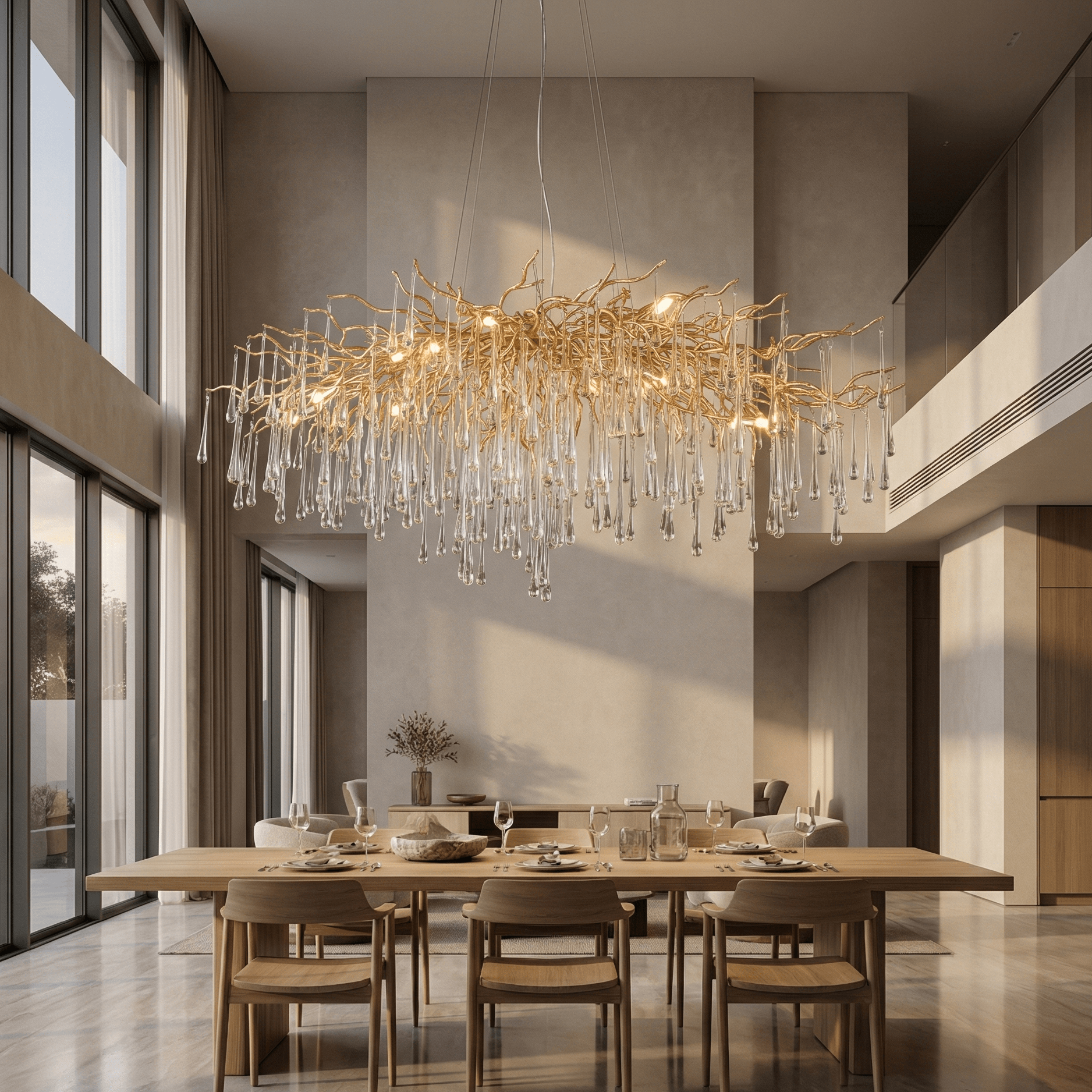Lukas Oval Branching Brass Linear Teardrop Chandelier