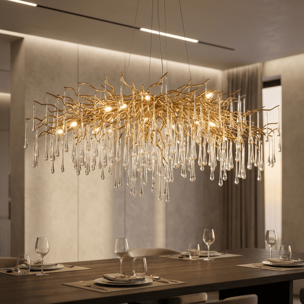 Lukas Oval Branching Brass Linear Teardrop Chandelier