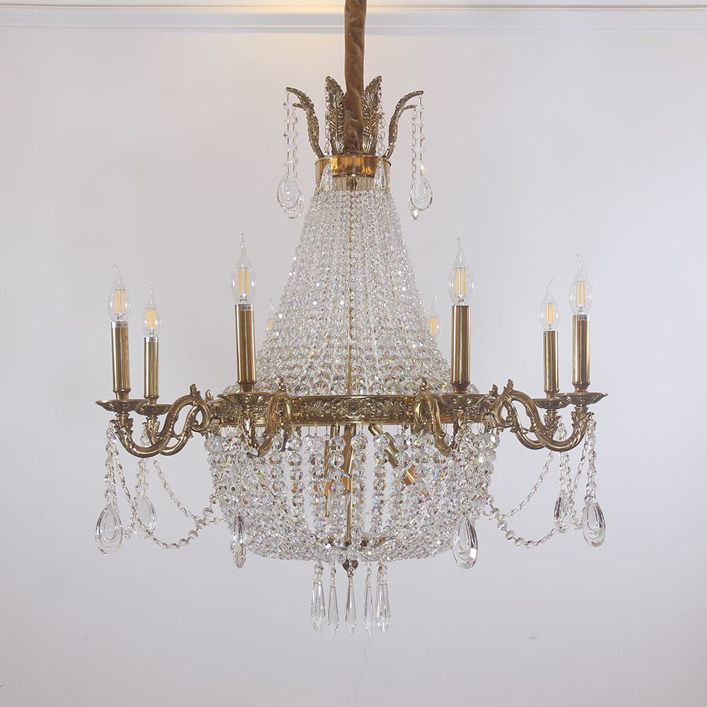 33X33 Inch French Empire Brass and Crystal Chandelier-铜灯-Jecanoli