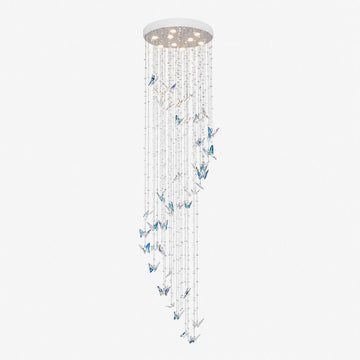 Caelira LED K9 Crystal Spiral Chandelier - Dia 15.7″ × H 98.4″BlueWarm LightBlushlighting