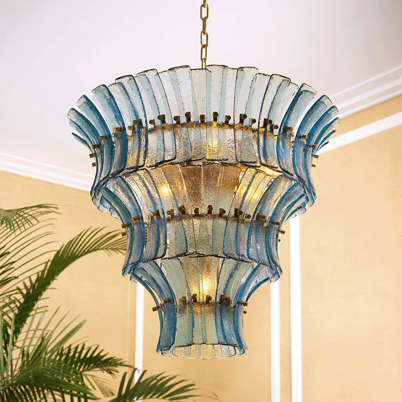 Calyra Tiered Glass Chandelier - ∅ 26.4″ x H 23.6″Blue & GoldJecanoli