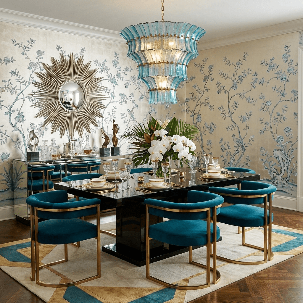 Calyra Tiered Glass Chandelier - ∅ 26.4″ x H 23.6″Blue & GoldJecanoli