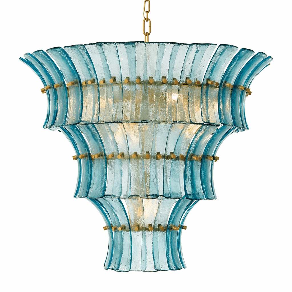 Calyra Tiered Glass Chandelier - ∅ 26.4″ x H 23.6″Blue & GoldJecanoli