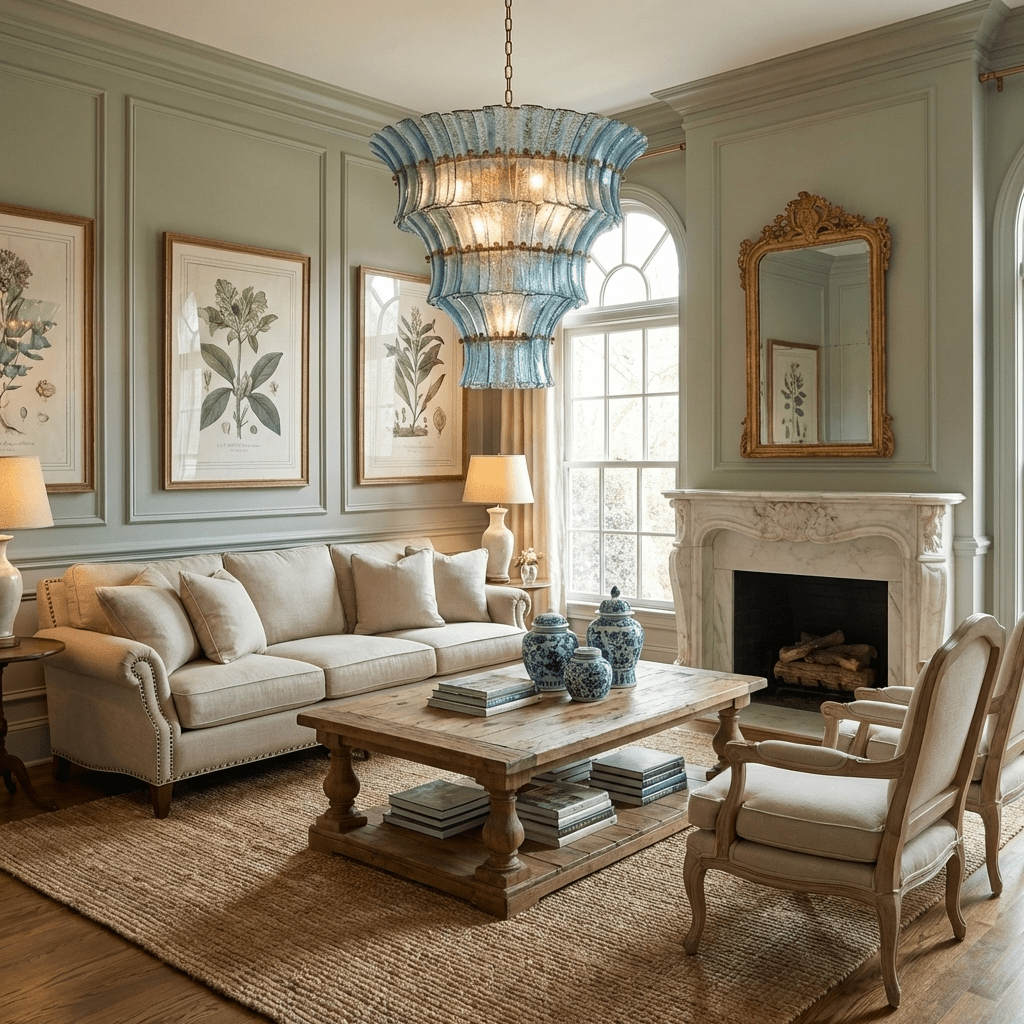 Calyra Tiered Glass Chandelier - ∅ 26.4″ x H 23.6″Blue & GoldJecanoli