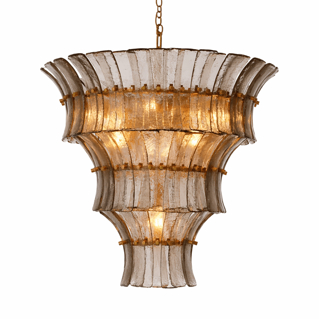 Calyra Tiered Glass Chandelier - ∅ 26.4″ x H 23.6″Grey & GoldJecanoli