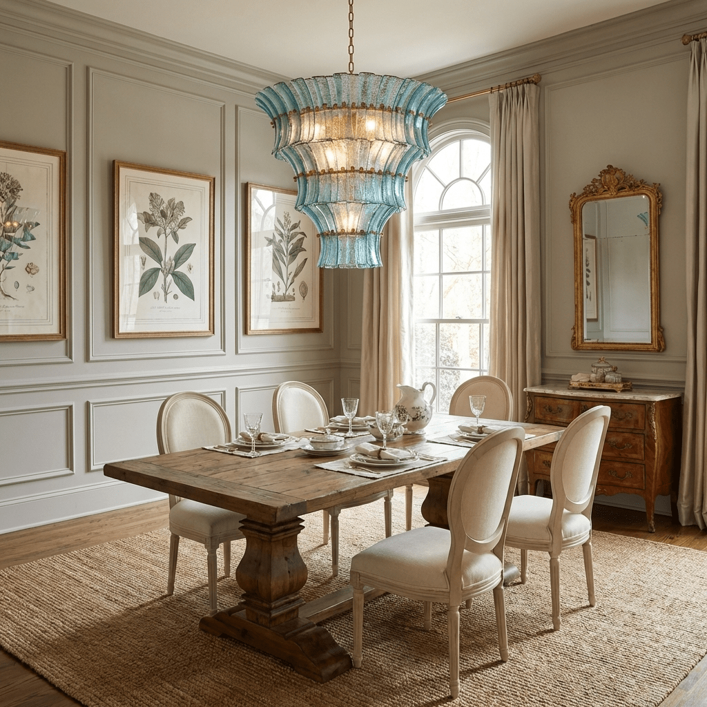 Calyra Tiered Glass Chandelier - ∅ 26.4″ x H 23.6″Blue & GoldJecanoli