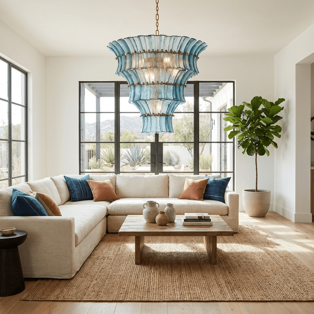 Calyra Tiered Glass Chandelier - ∅ 26.4″ x H 23.6″Blue & GoldJecanoli