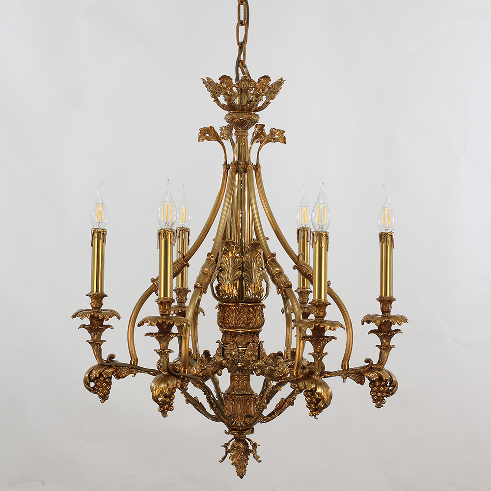 26X30 Inch 6 Lights Small Baroque Style Antique Copper Chandelier-铜灯-Jecanoli