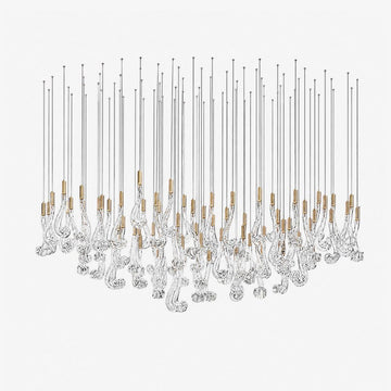 Celestia LED Glass Rain Chandelier - L 47.2″ × W 13.8″ × H 39.4″Gold & ClearWarm LightBlushlighting