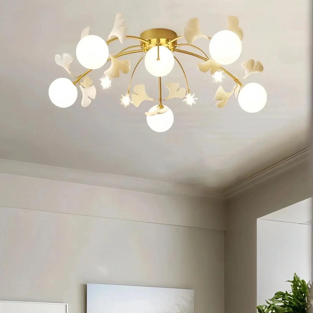 Ceramic Ginkgo Glass Ceiling Lamp - 7+6 Heads 39.4"X H 11.8"Jecanoli