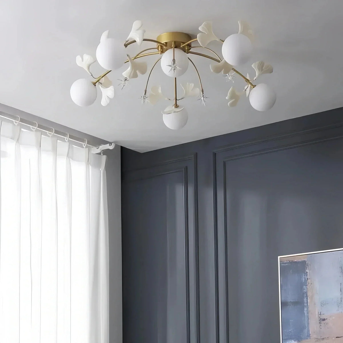 Ceramic Ginkgo Glass Ceiling Lamp - 7+6 Heads 39.4"X H 11.8"Jecanoli