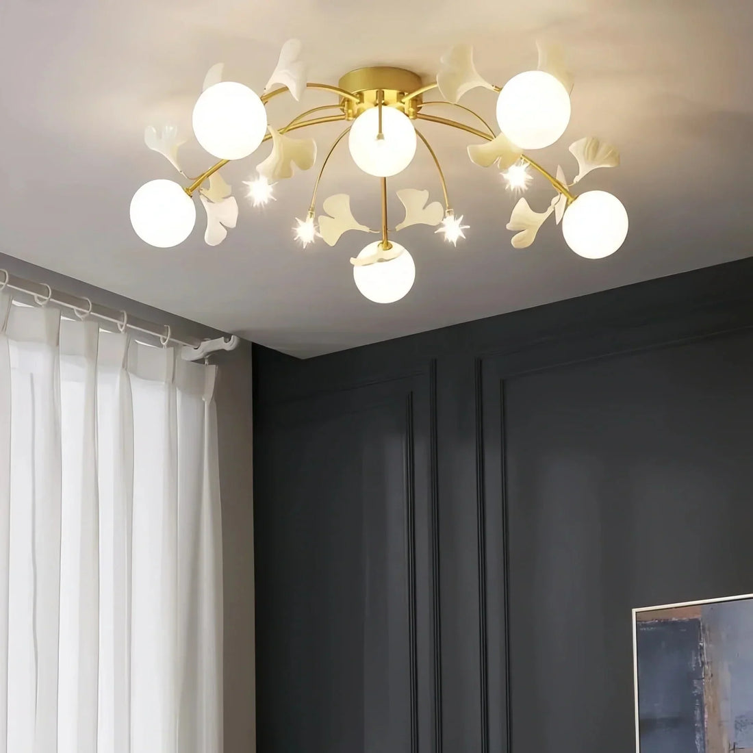 Ceramic Ginkgo Glass Ceiling Lamp - 6+5 Heads 39.4"X H 11.8"Jecanoli