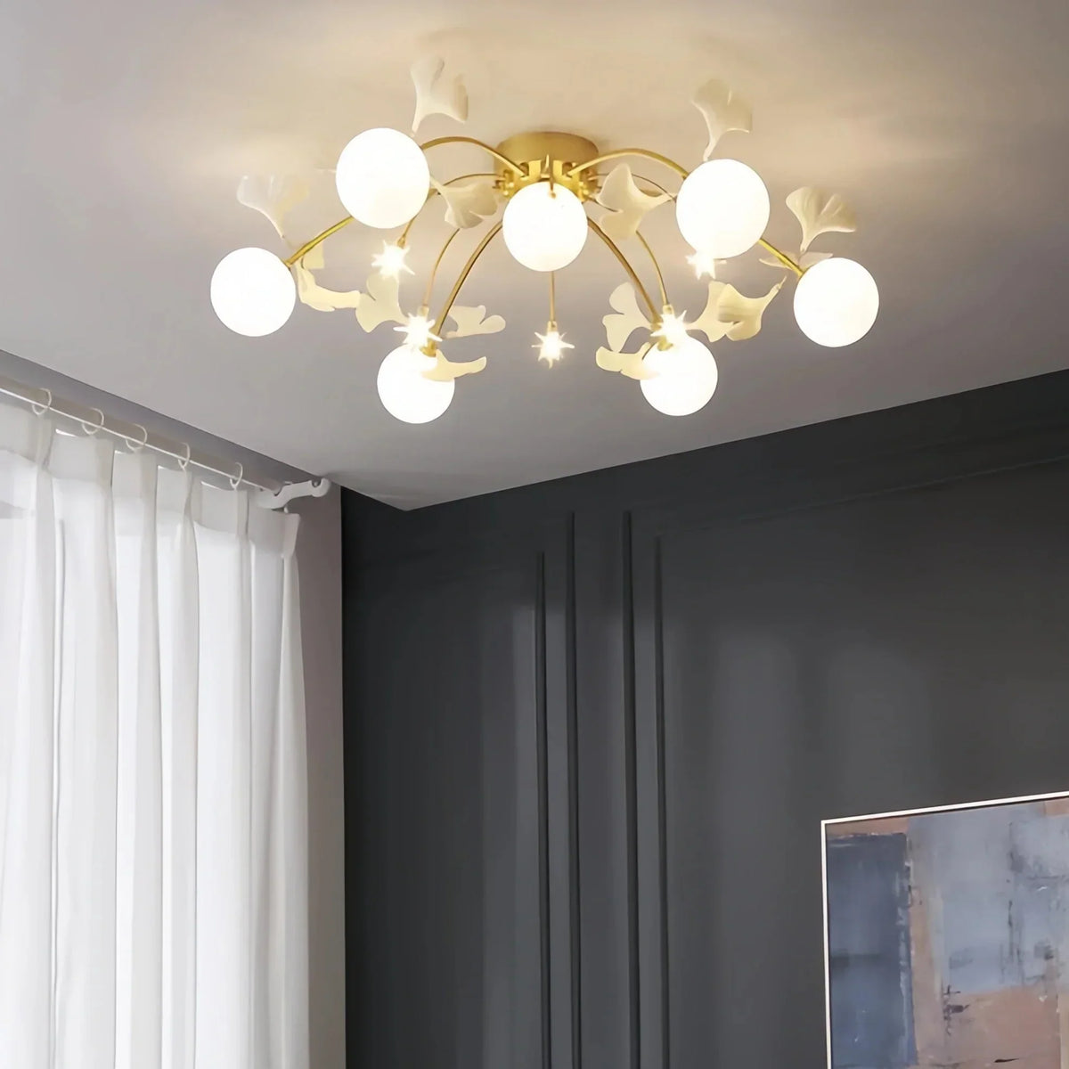 Ceramic Ginkgo Glass Ceiling Lamp - 7+6 Heads 39.4"X H 11.8"Jecanoli